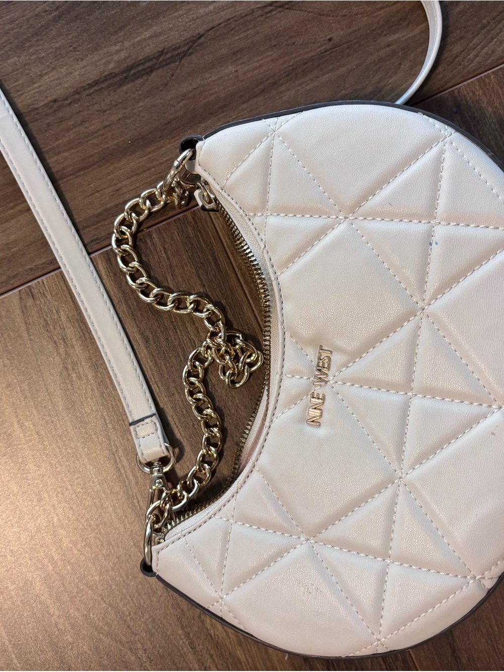 Nine West White Quilted Crescent Crossbody Bag